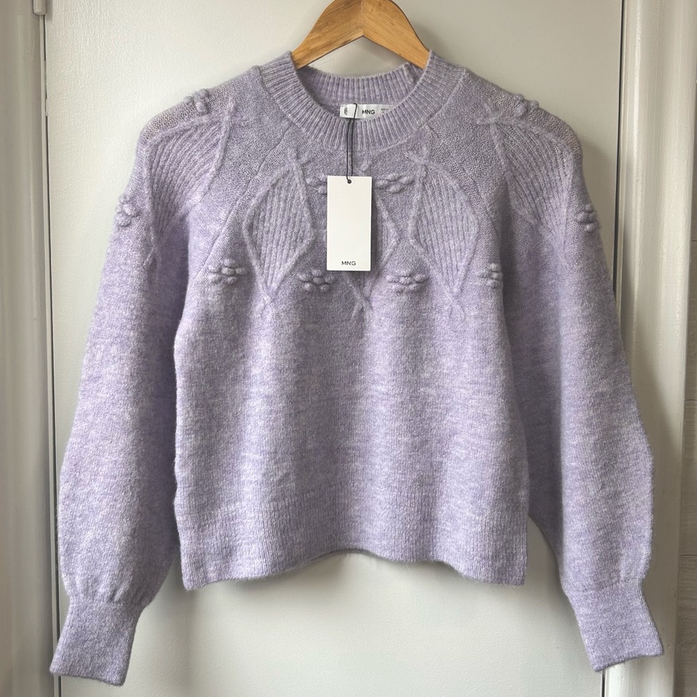 Nwt Mango Textured Embroidered Sweater Lavender
